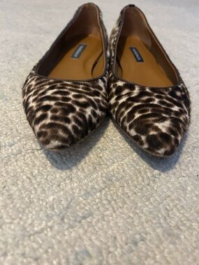 Margaux Leopard-Print Pointed Ballet Flats Size 38 1/2 N